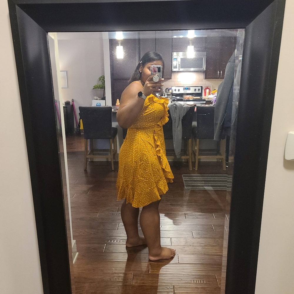 Mustard Ruffle polka dot dress